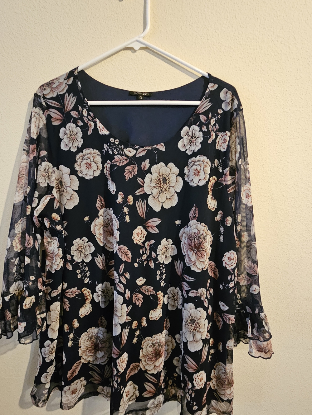 Papermoon Black Floral Mesh-Sleeve Tunic